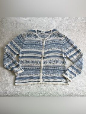 Hand Embroidered Fair Isle Zip-Front Vintage Sweater XL